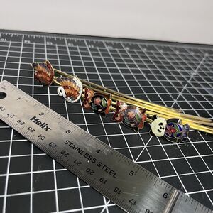 5 Metal Bookmarks Cloisonné Hair Bun Stick Bookmark Vintage Animals Swan Panda